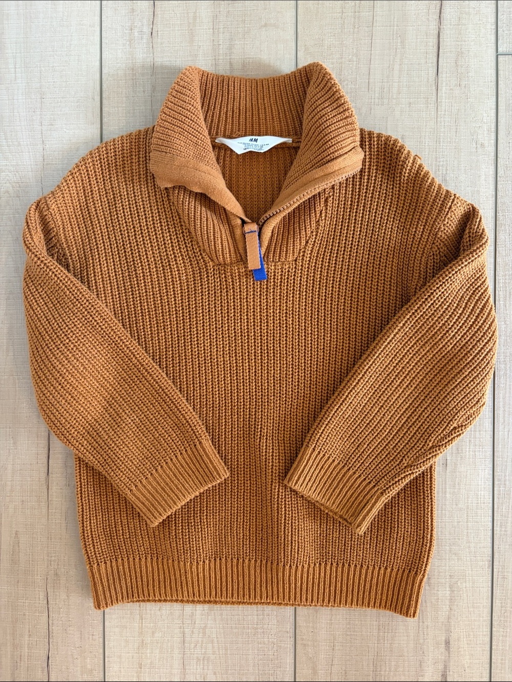 H&M Kids Ribbed Half-Zip Sweater in Camel
